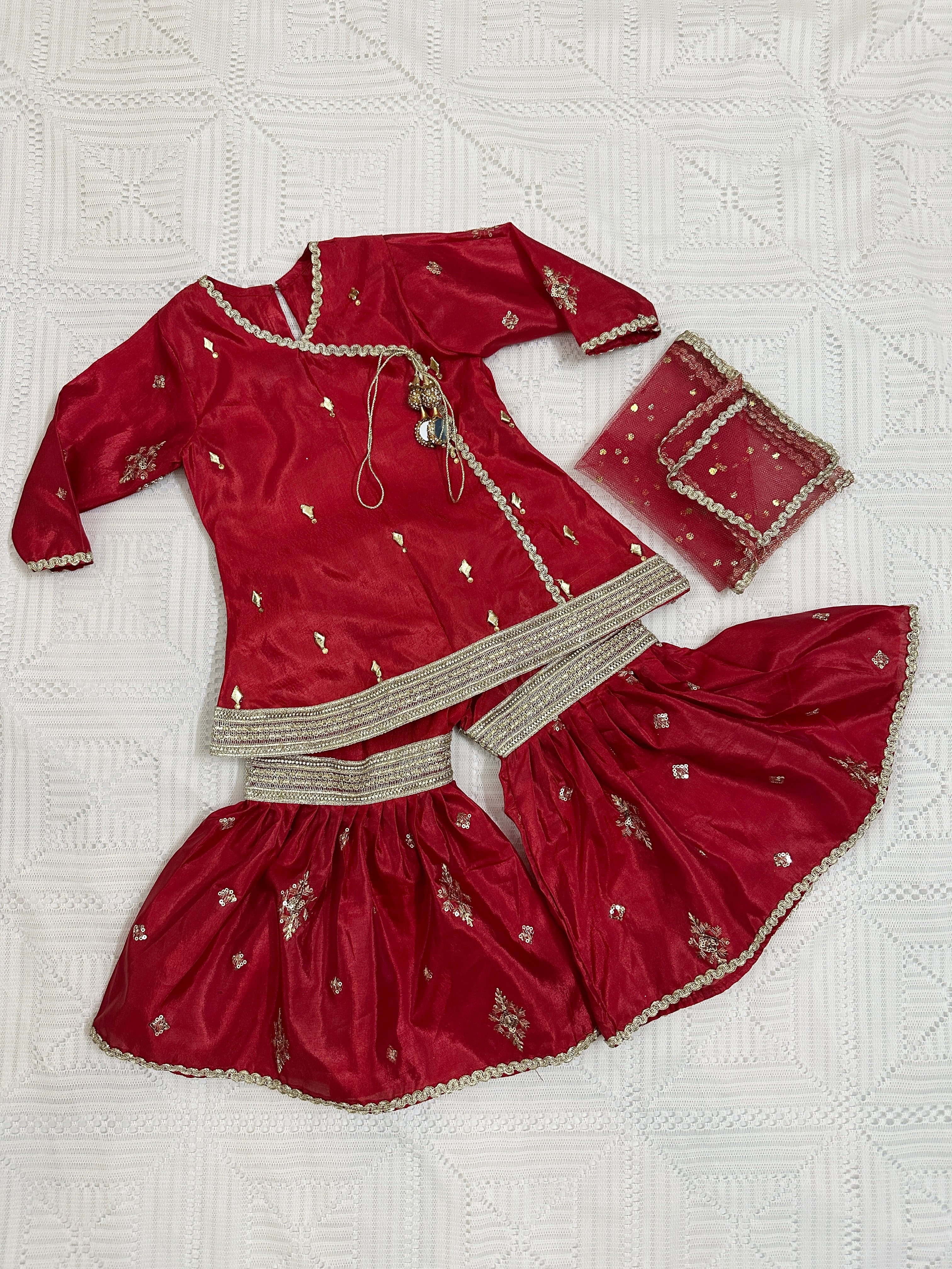 ❤️Red Silk Angrakha with Fancy Gharara and Net Dupatta