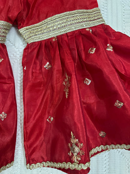 ❤️Red Silk Angrakha with Fancy Gharara and Net Dupatta