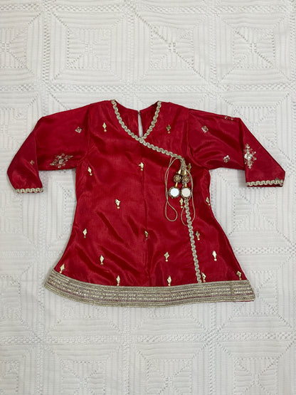 ❤️Red Silk Angrakha with Fancy Gharara and Net Dupatta