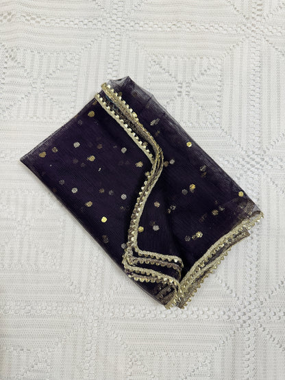 💜Purple Fancy Silk Shirt with Pink Tulip Shalwar and Net Dupatta