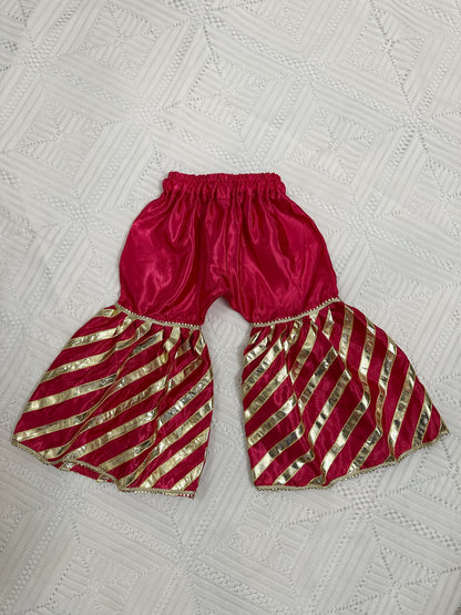 💚 Sea Green Fancy Silk Shirt with Pink Silk Gharara and Fancy Net Dupatta