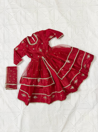 ❤️Red Silk Lehenga with Fancy Gown and Net Dupatta