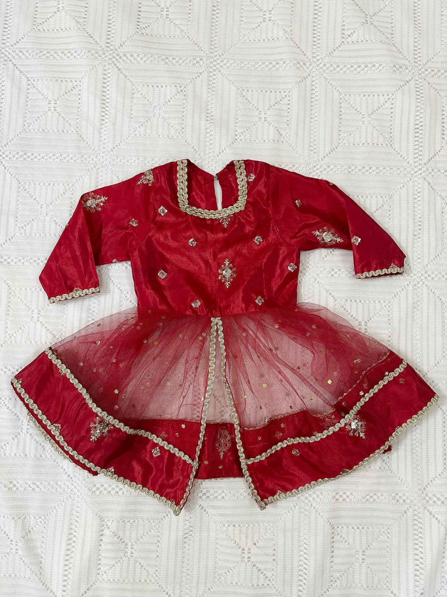 ❤️Red Silk Lehenga with Fancy Gown and Net Dupatta