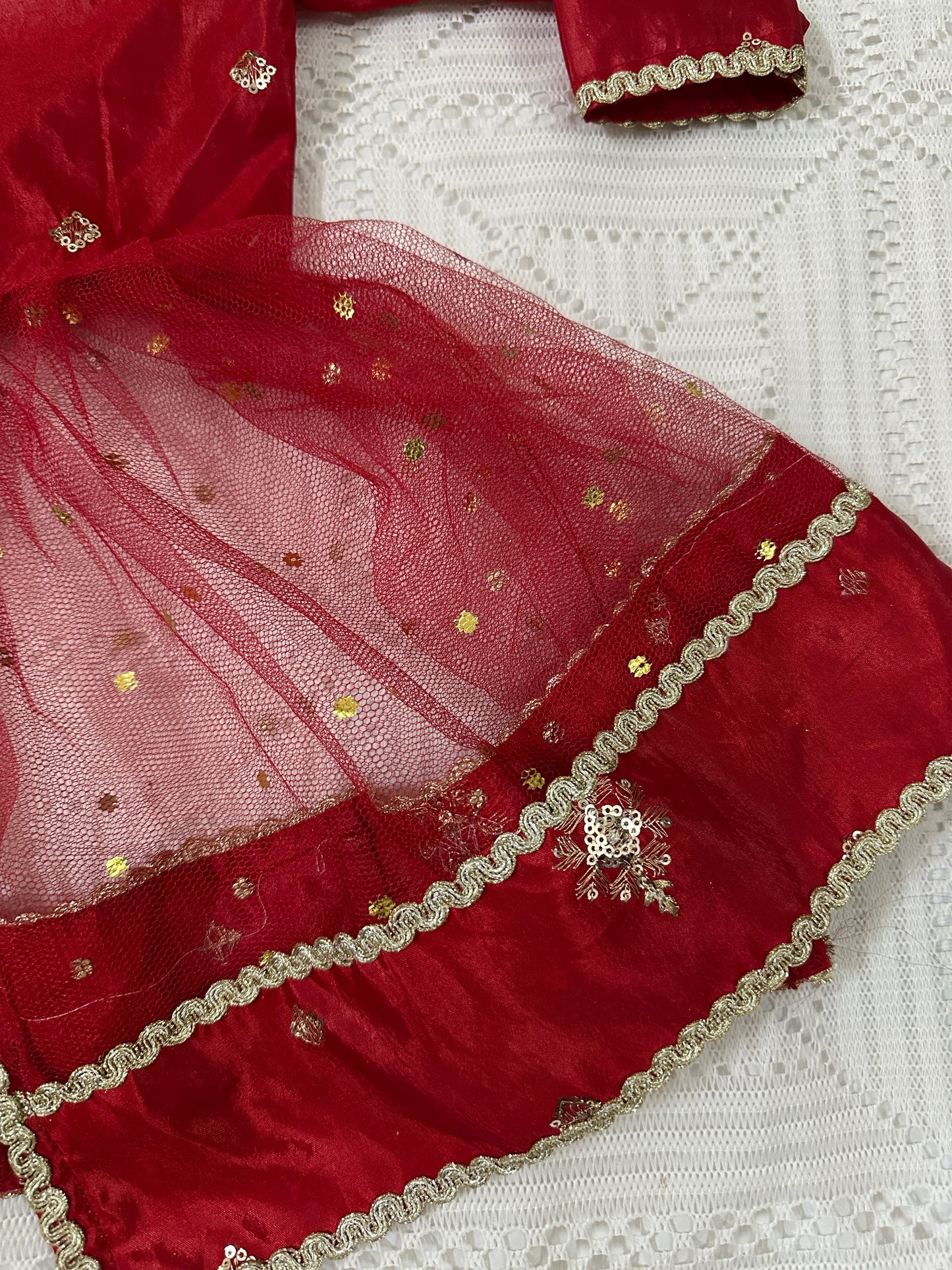 ❤️Red Silk Lehenga with Fancy Gown and Net Dupatta