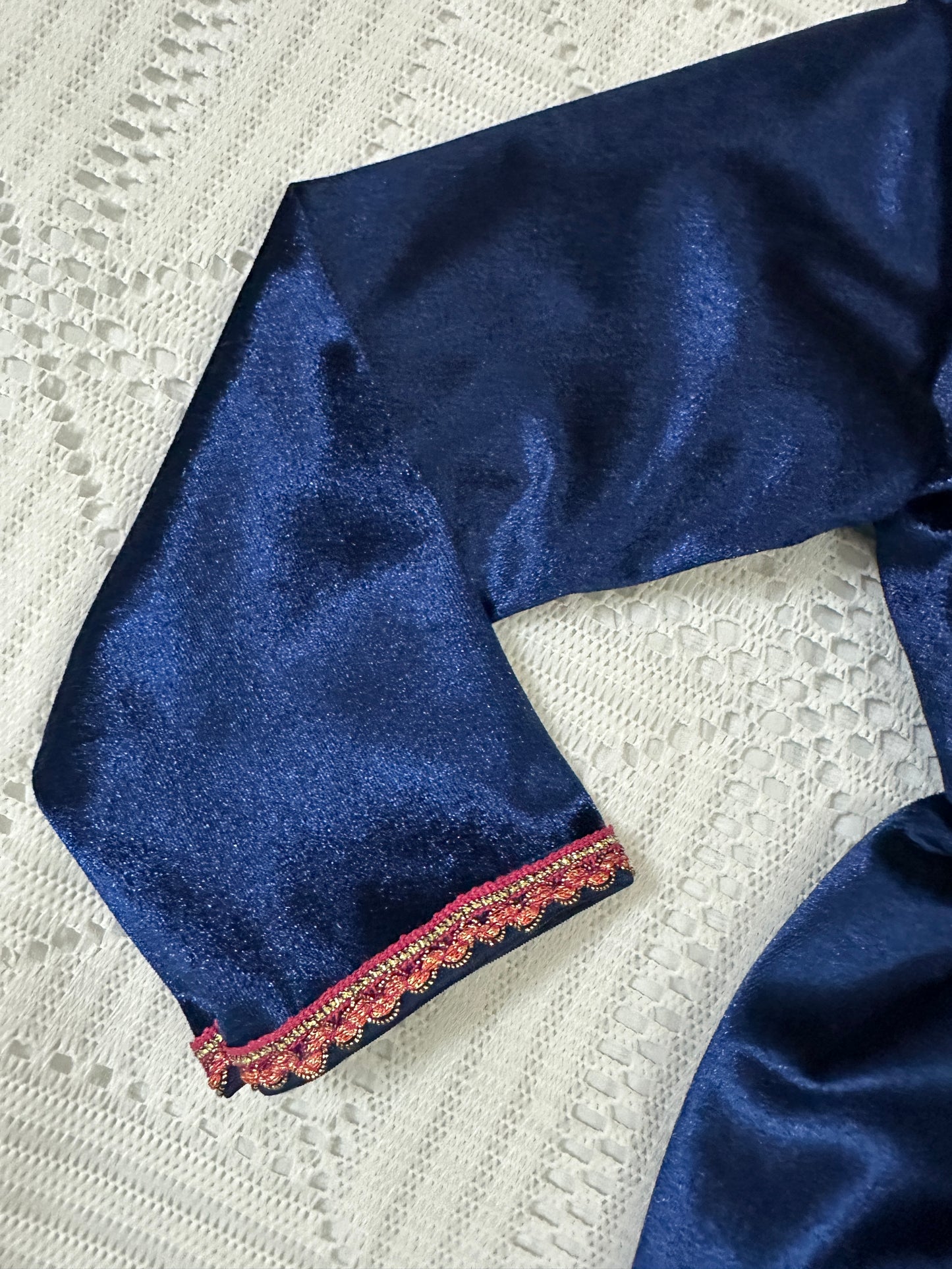 💙Blue Velvet Long Frock and Trouser with Pink Net Dupatta