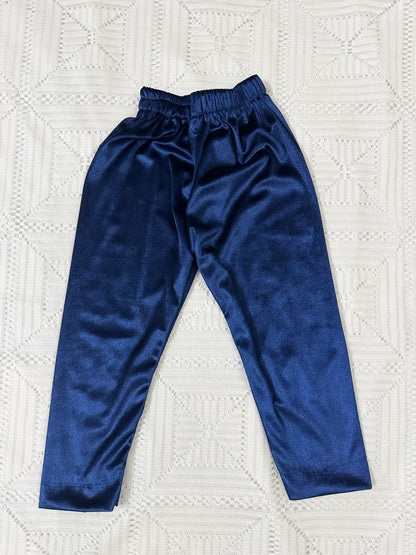 💙Blue Velvet Long Frock and Trouser with Pink Net Dupatta