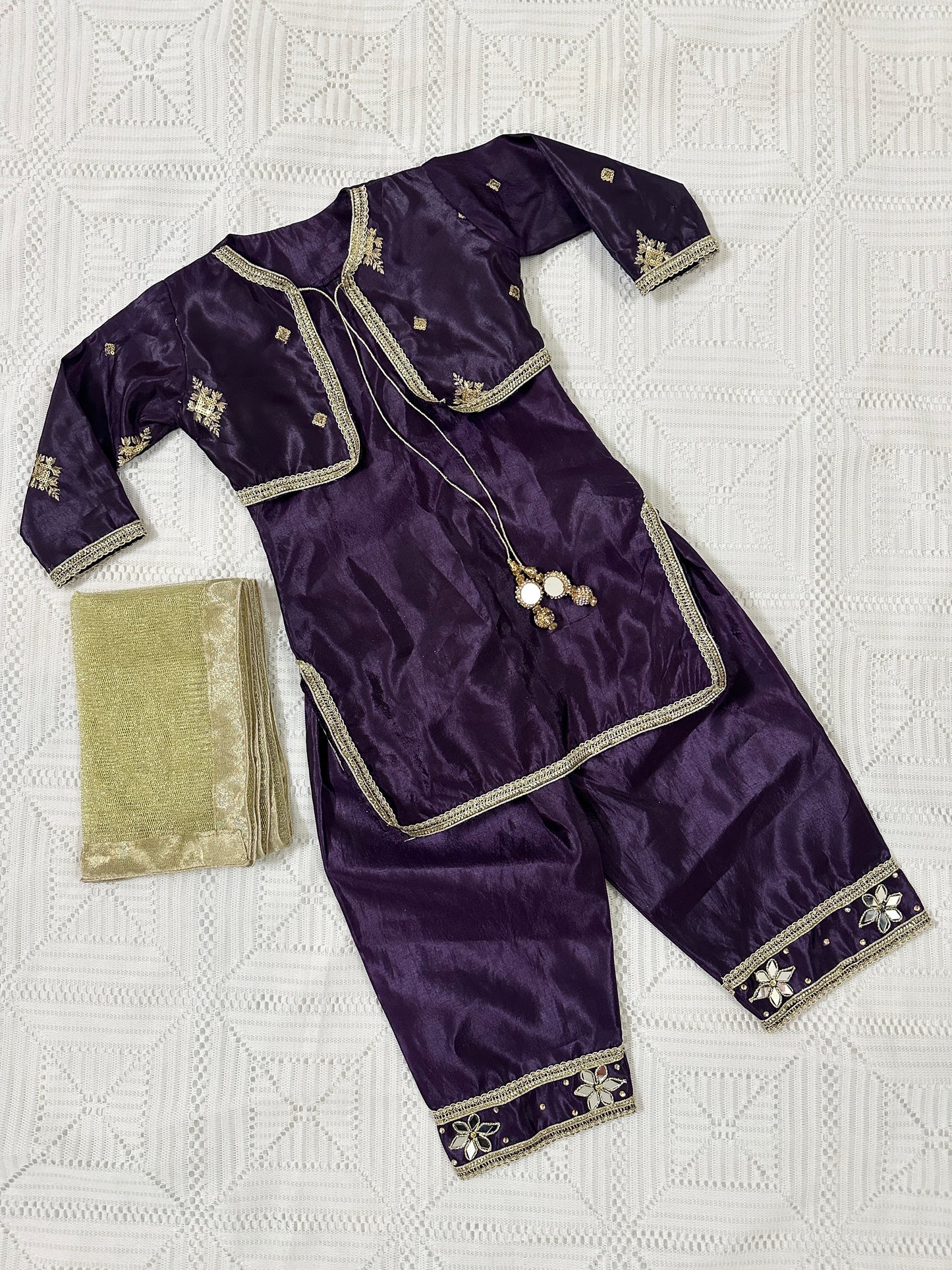 💜Purple Silk Fancy Koti with Inner and Farshi Shalwar