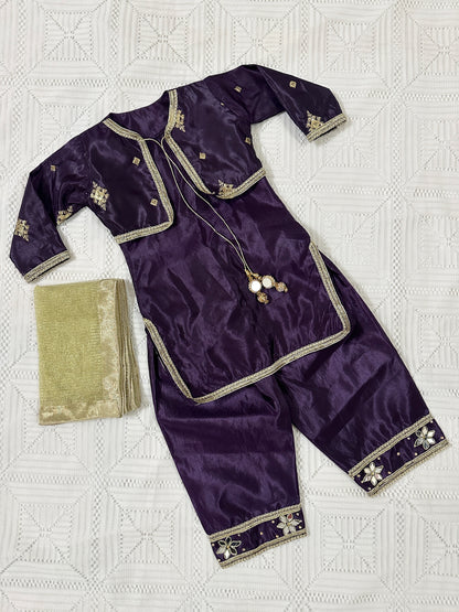 💜Purple Silk Fancy Koti with Inner and Farshi Shalwar