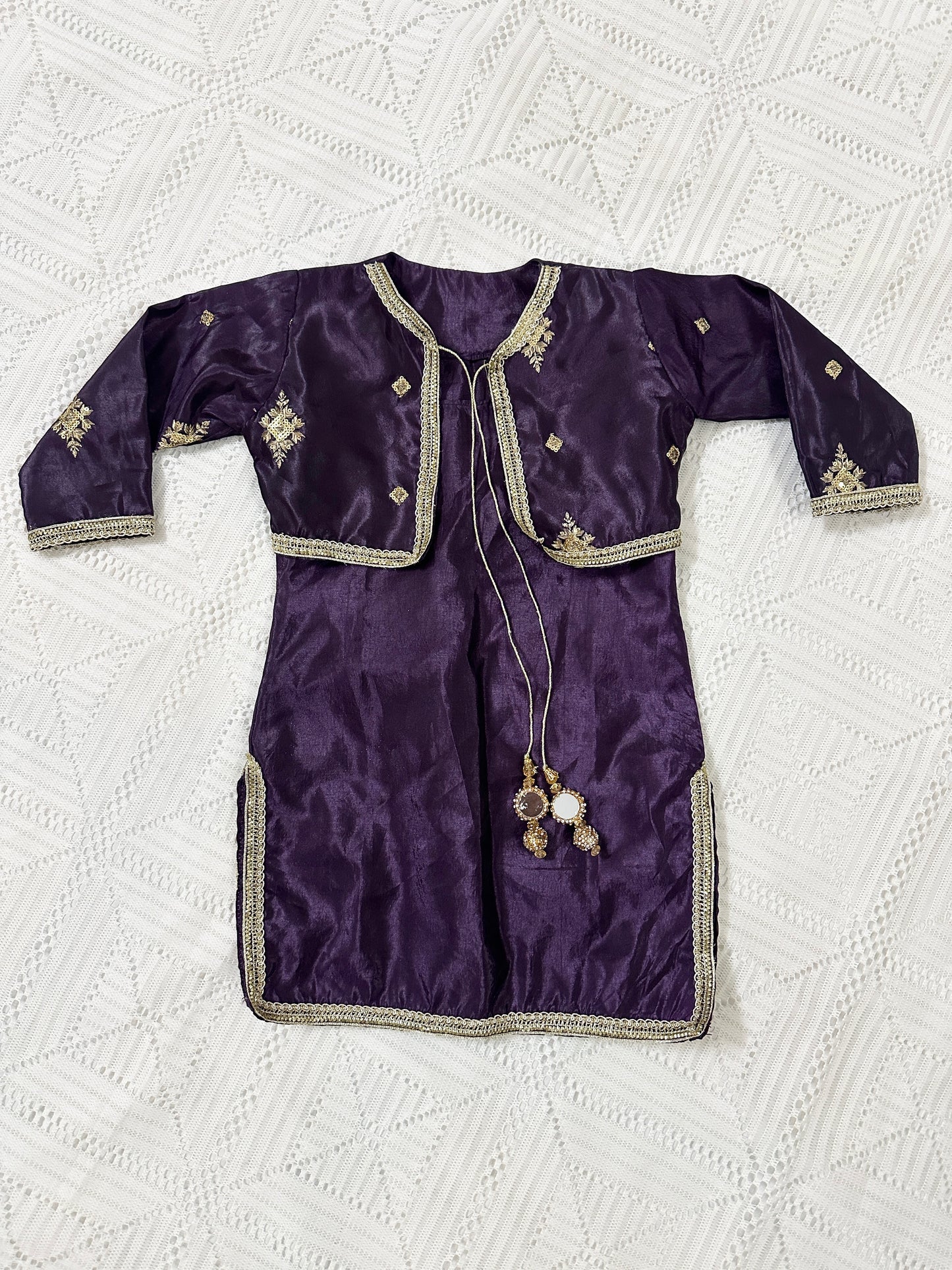 💜Purple Silk Fancy Koti with Inner and Farshi Shalwar