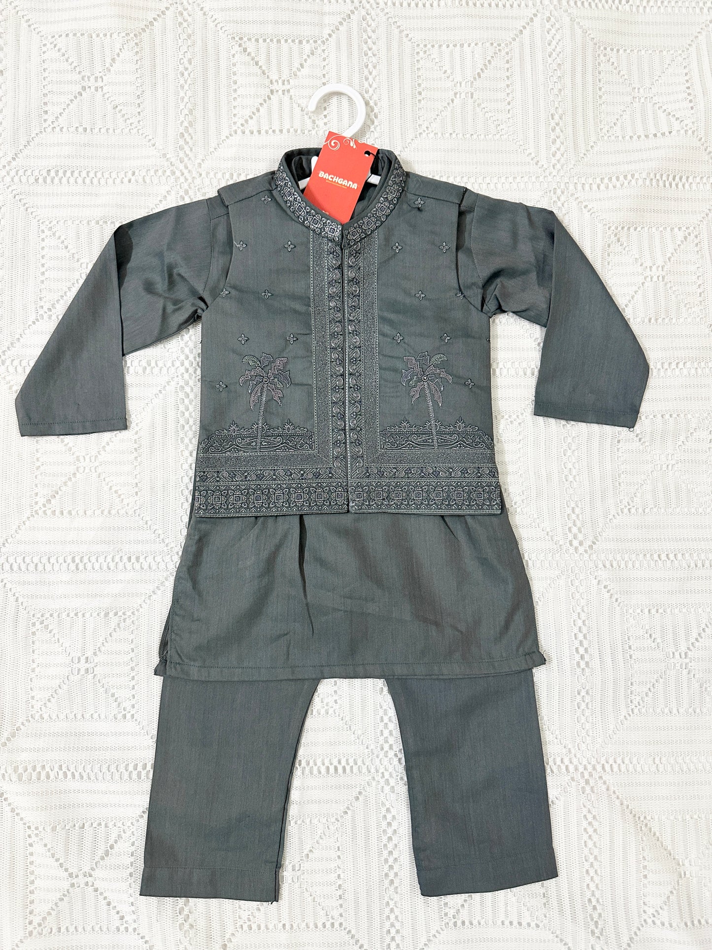 Light Grey Kurta Shalwar with Embroidered Waistcoat