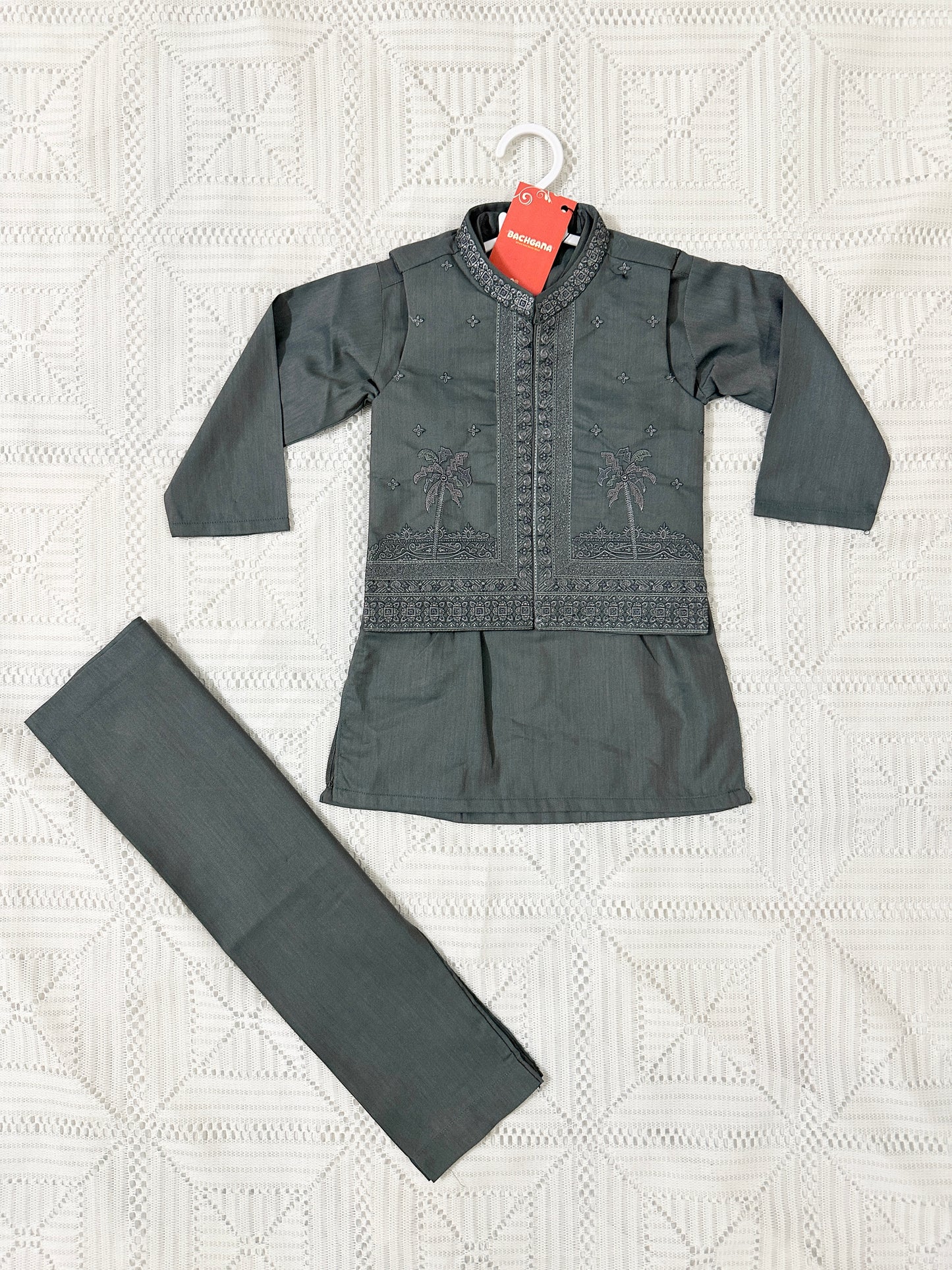 Light Grey Kurta Shalwar with Embroidered Waistcoat