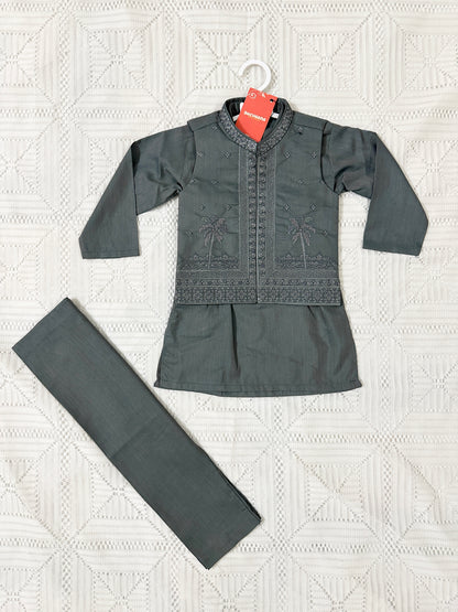 Light Grey Kurta Shalwar with Embroidered Waistcoat