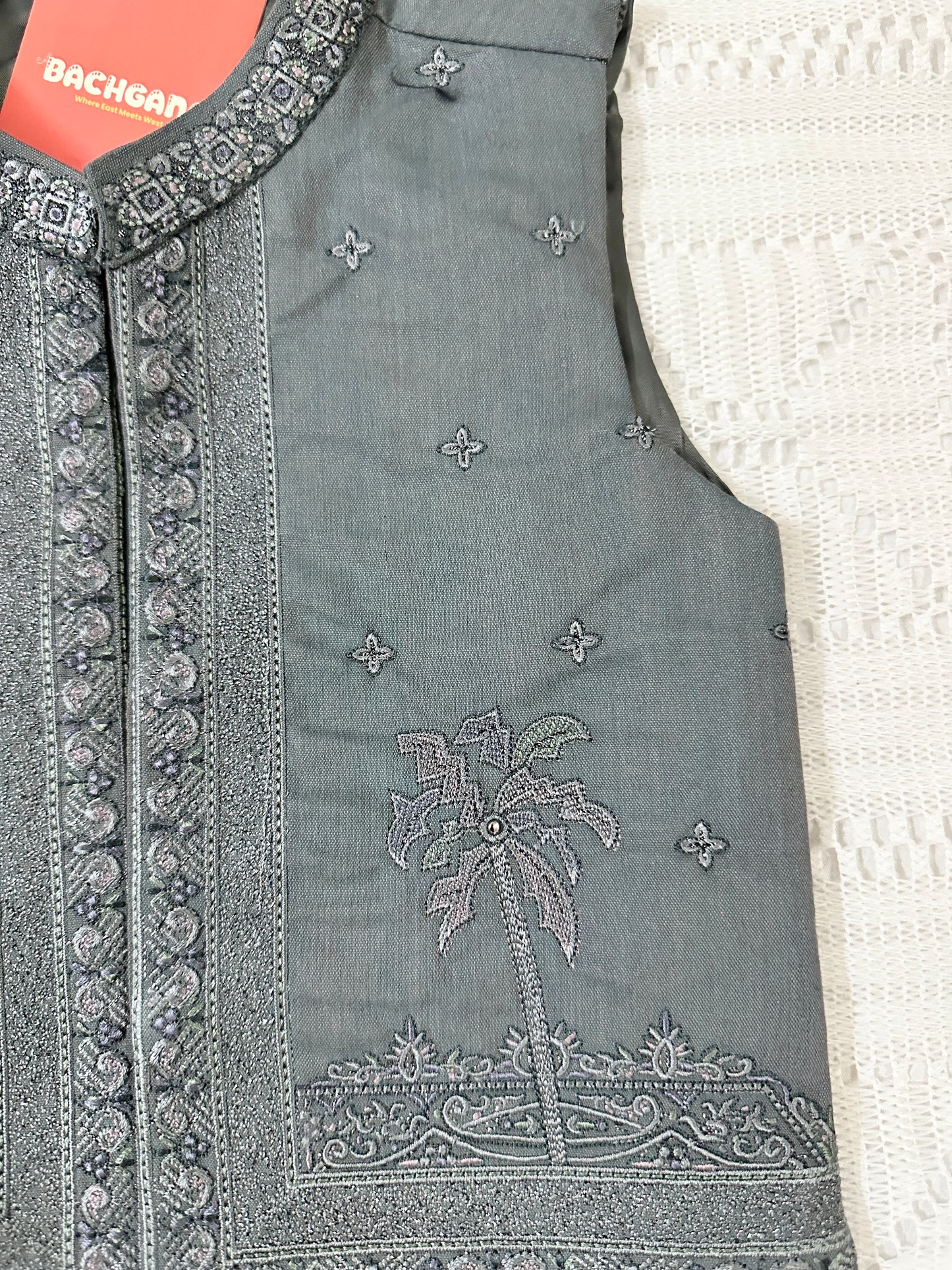 Light Grey Kurta Shalwar with Embroidered Waistcoat