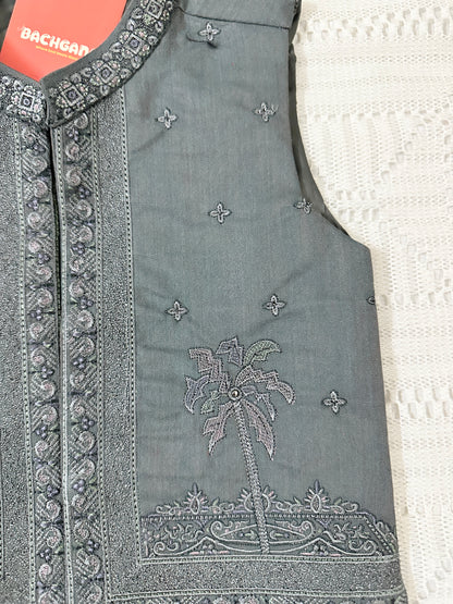 Light Grey Kurta Shalwar with Embroidered Waistcoat