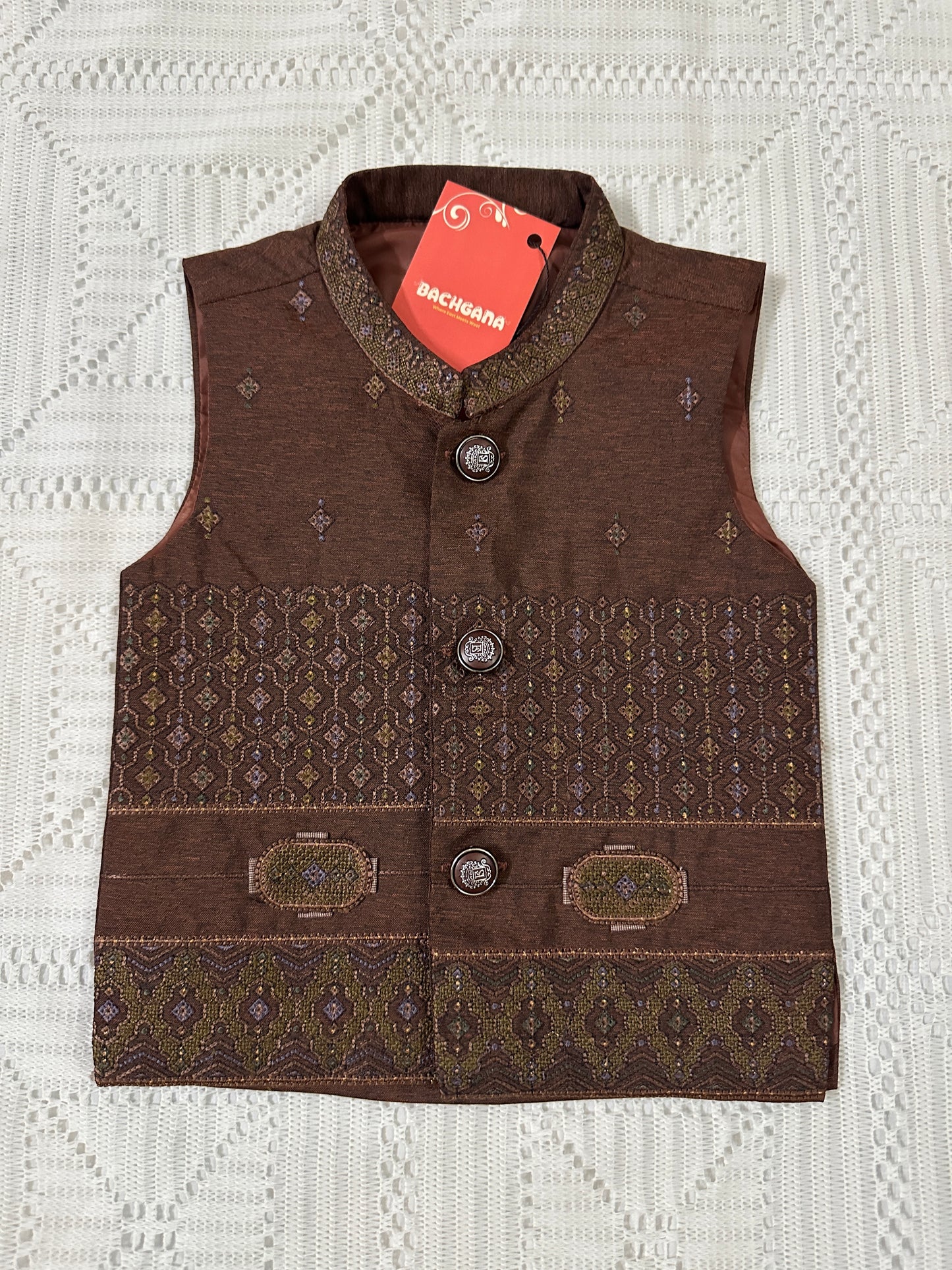 Brown Kurta Shalwar with Embroidered Waistcoat