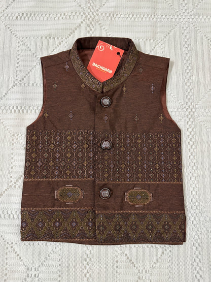 Brown Kurta Shalwar with Embroidered Waistcoat