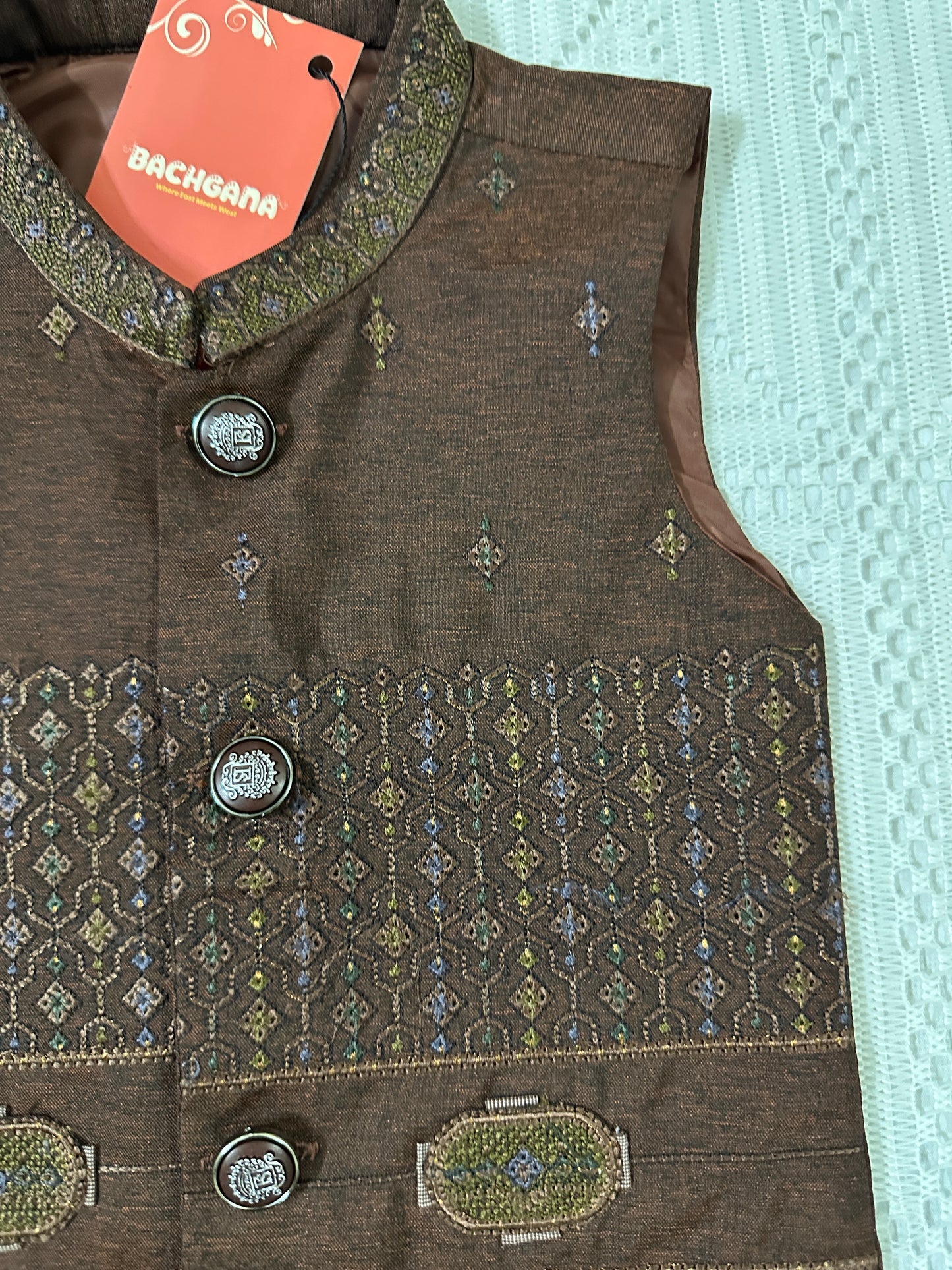 Brown Kurta Shalwar with Embroidered Waistcoat