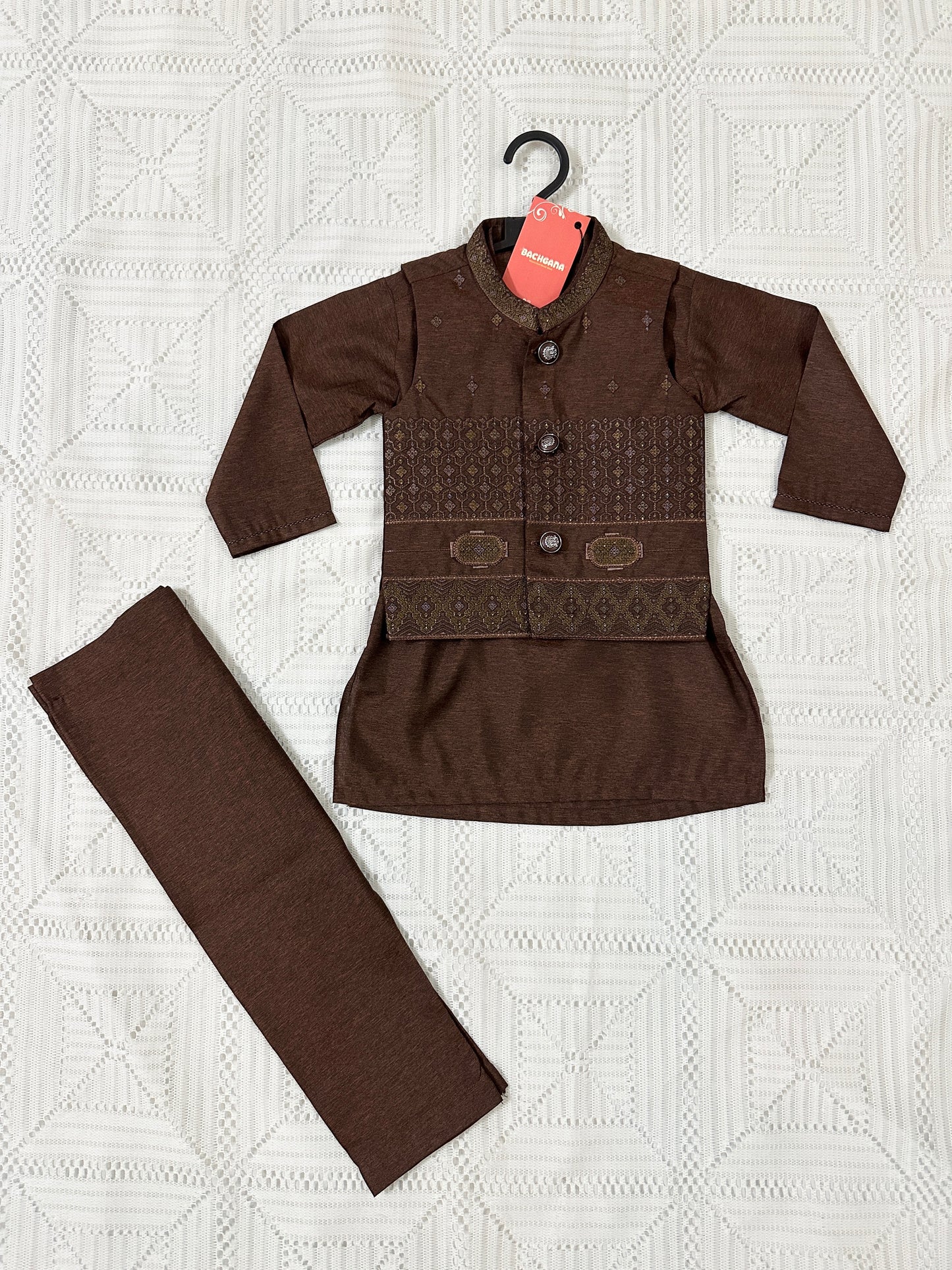 Brown Kurta Shalwar with Embroidered Waistcoat