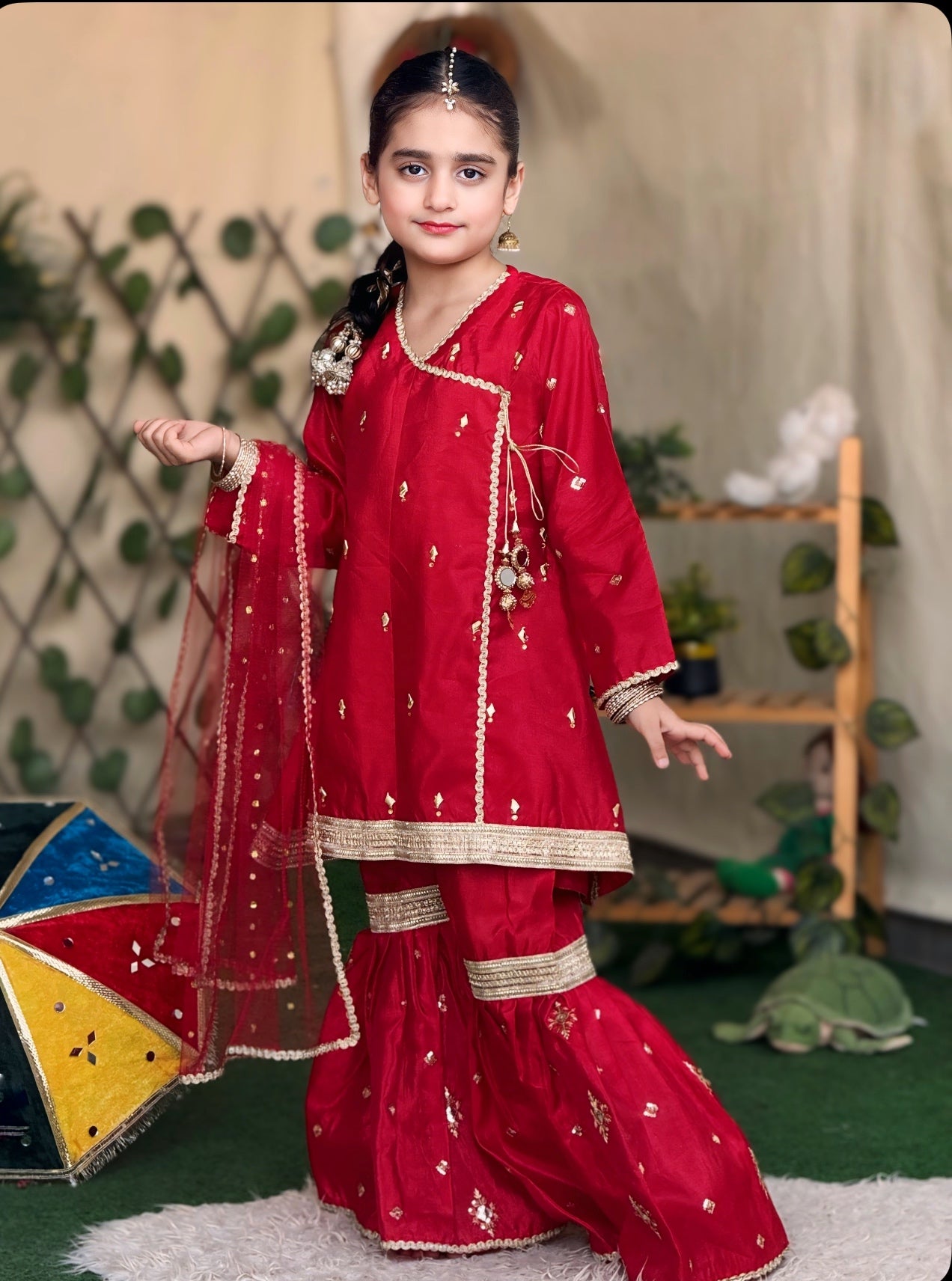 ❤️Red Silk Angrakha with Fancy Gharara and Net Dupatta