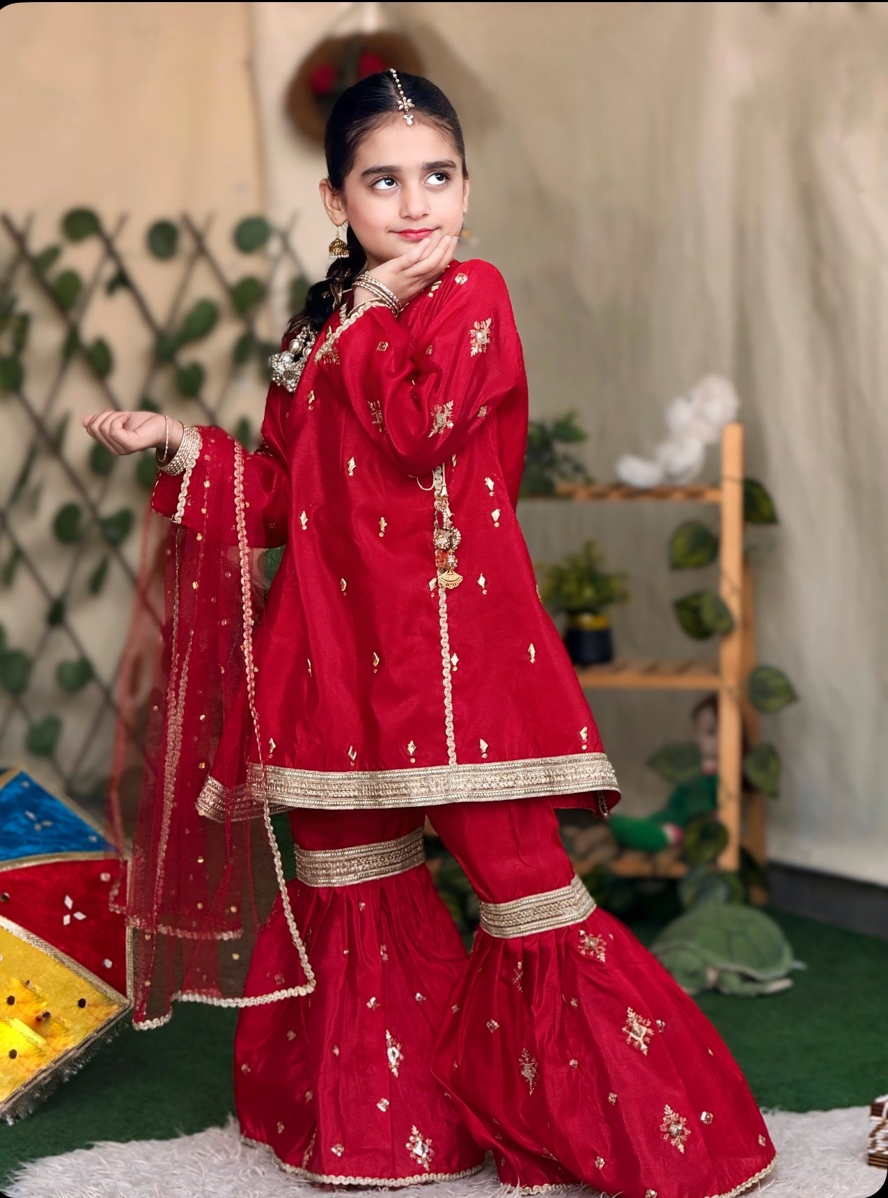 ❤️Red Silk Angrakha with Fancy Gharara and Net Dupatta