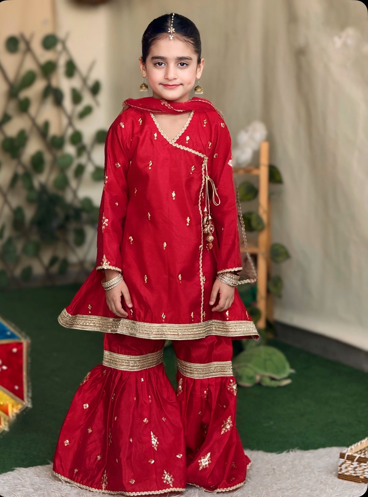 ❤️Red Silk Angrakha with Fancy Gharara and Net Dupatta
