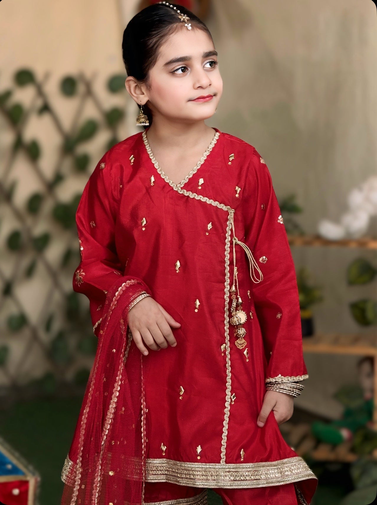 ❤️Red Silk Angrakha with Fancy Gharara and Net Dupatta