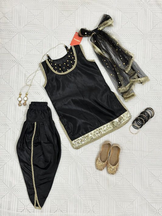Black Silk Shirt with Tulip Shalwar and Dupatta