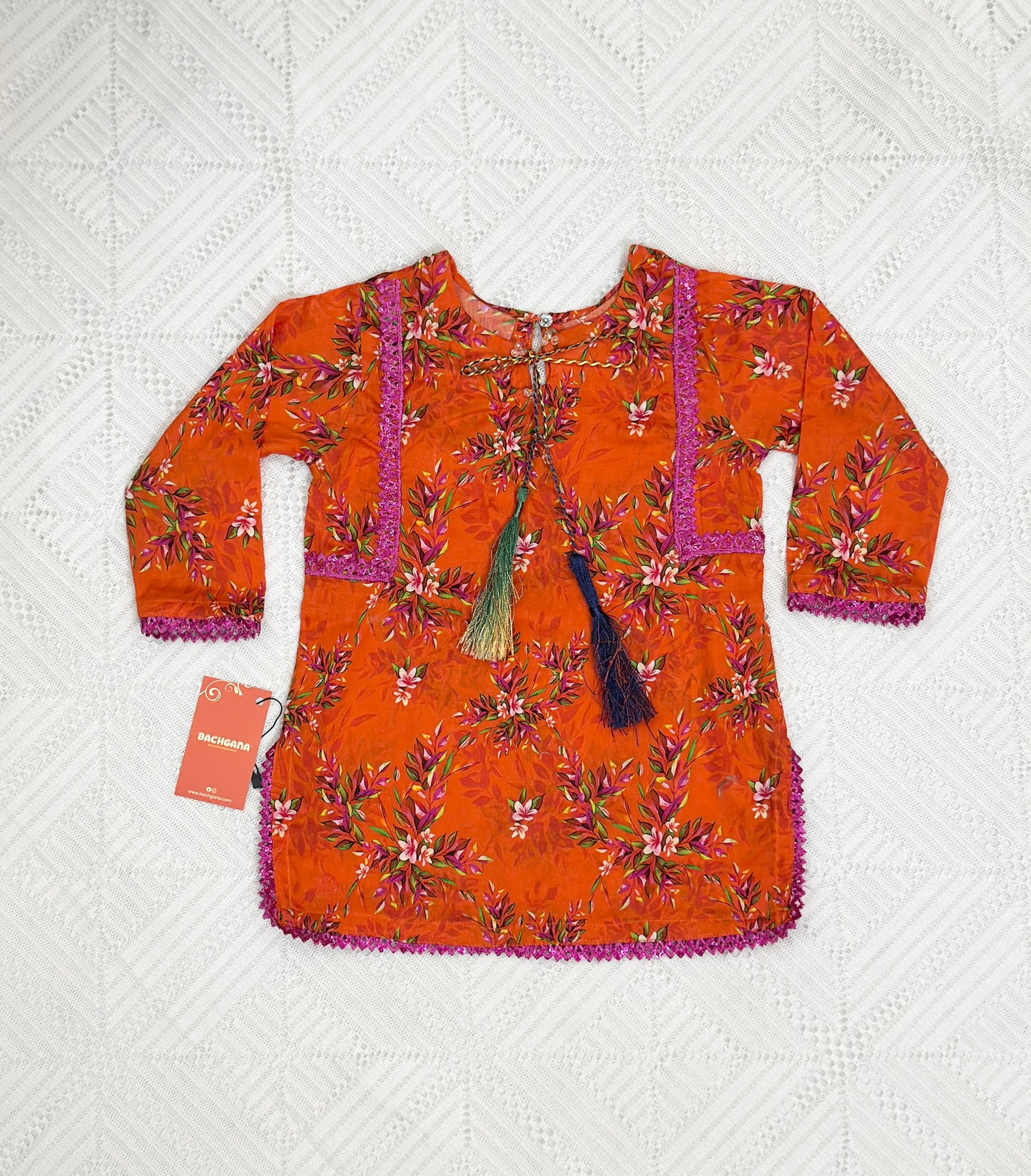 Orange Printed Shirt with ChickenKari Trouser and Dupatta