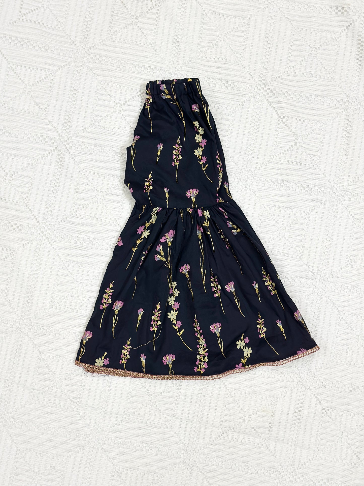 Navy Blue Glittered Floral Gharara Set with Dupatta