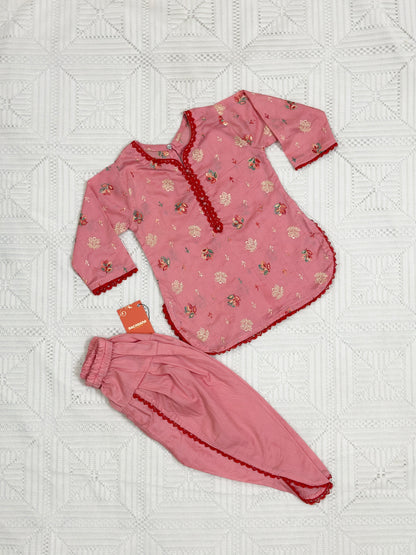Pink Embroidered Shirt with Tulip Shalwar