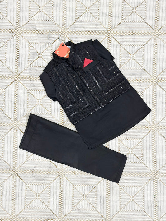 Premium Black Kurta Shalwar with Fancy Waistcoat