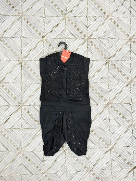 Premium Black Kurta Dhoti Shalwar with Fancy Waistcoat