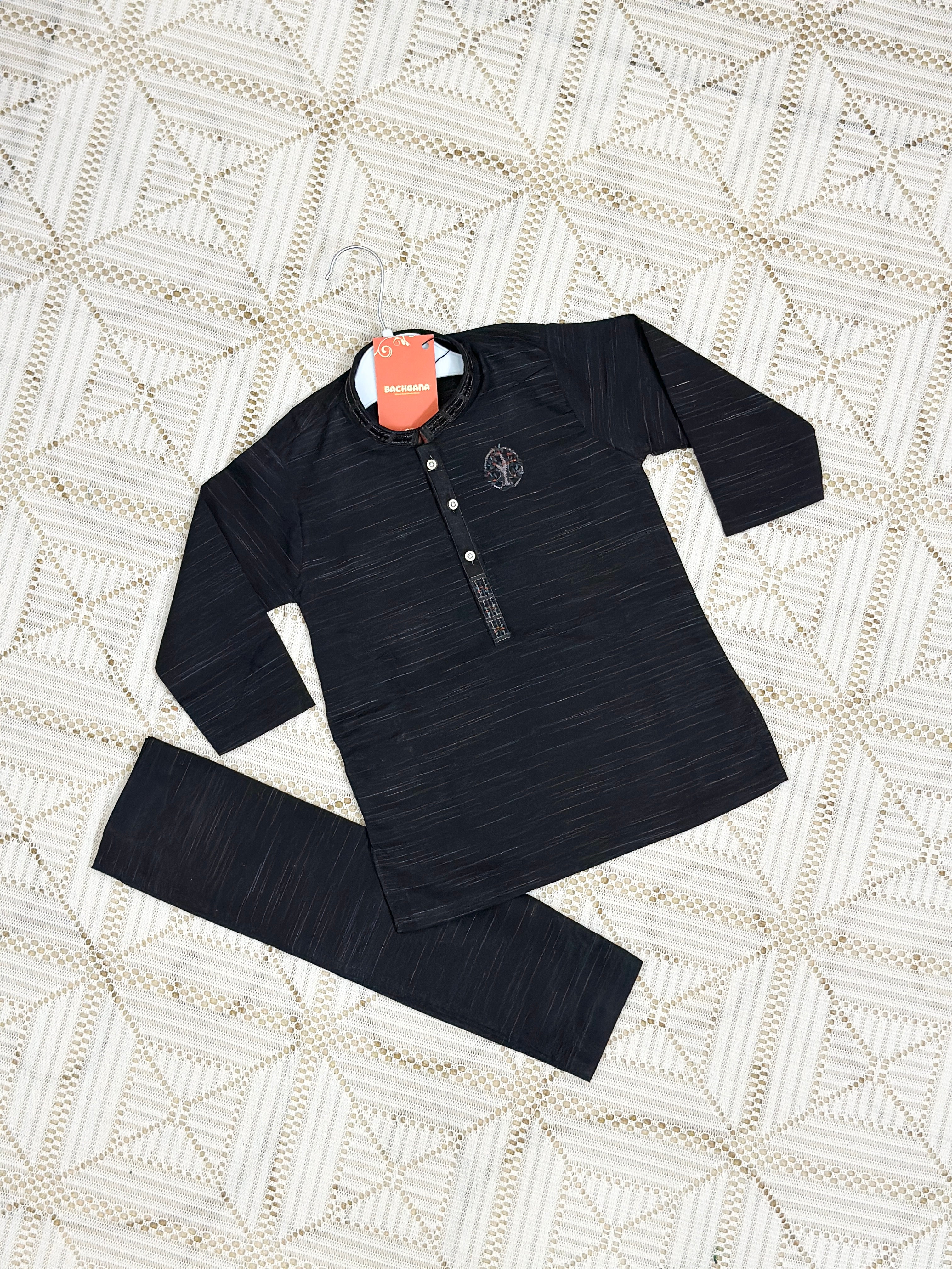 Black Self Print Kurta Shalwar
