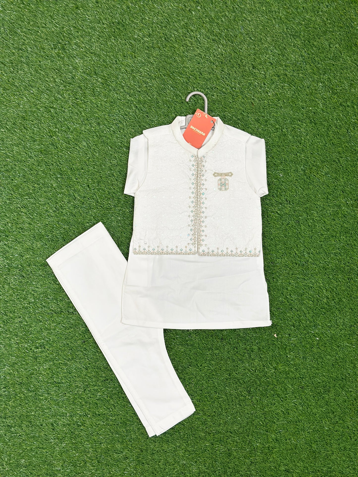 White Kurta Shalwar with Embroidered Fancy Waistcoat