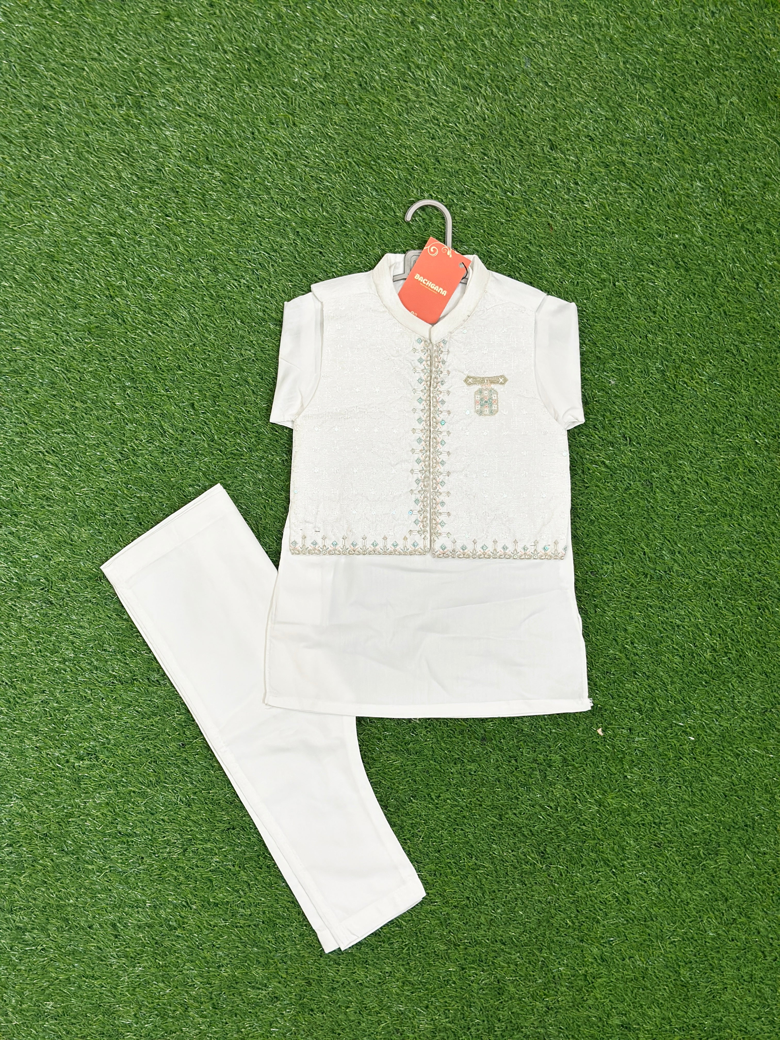 White Kurta Shalwar with Embroidered Fancy Waistcoat
