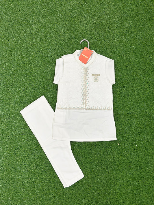 White Kurta Shalwar with Embroidered Fancy Waistcoat