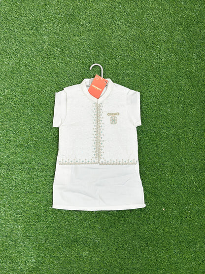 White Kurta Shalwar with Embroidered Fancy Waistcoat