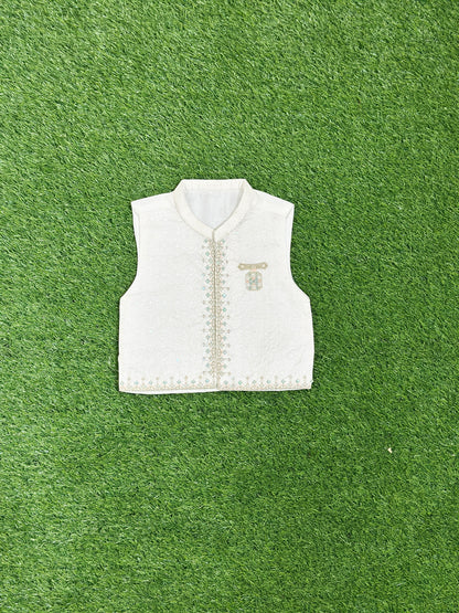 White Kurta Shalwar with Embroidered Fancy Waistcoat