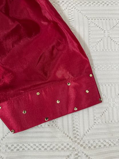 💖Bow Design Pink Silk Shirt with Farshi Shalwar and Organza Dupatta