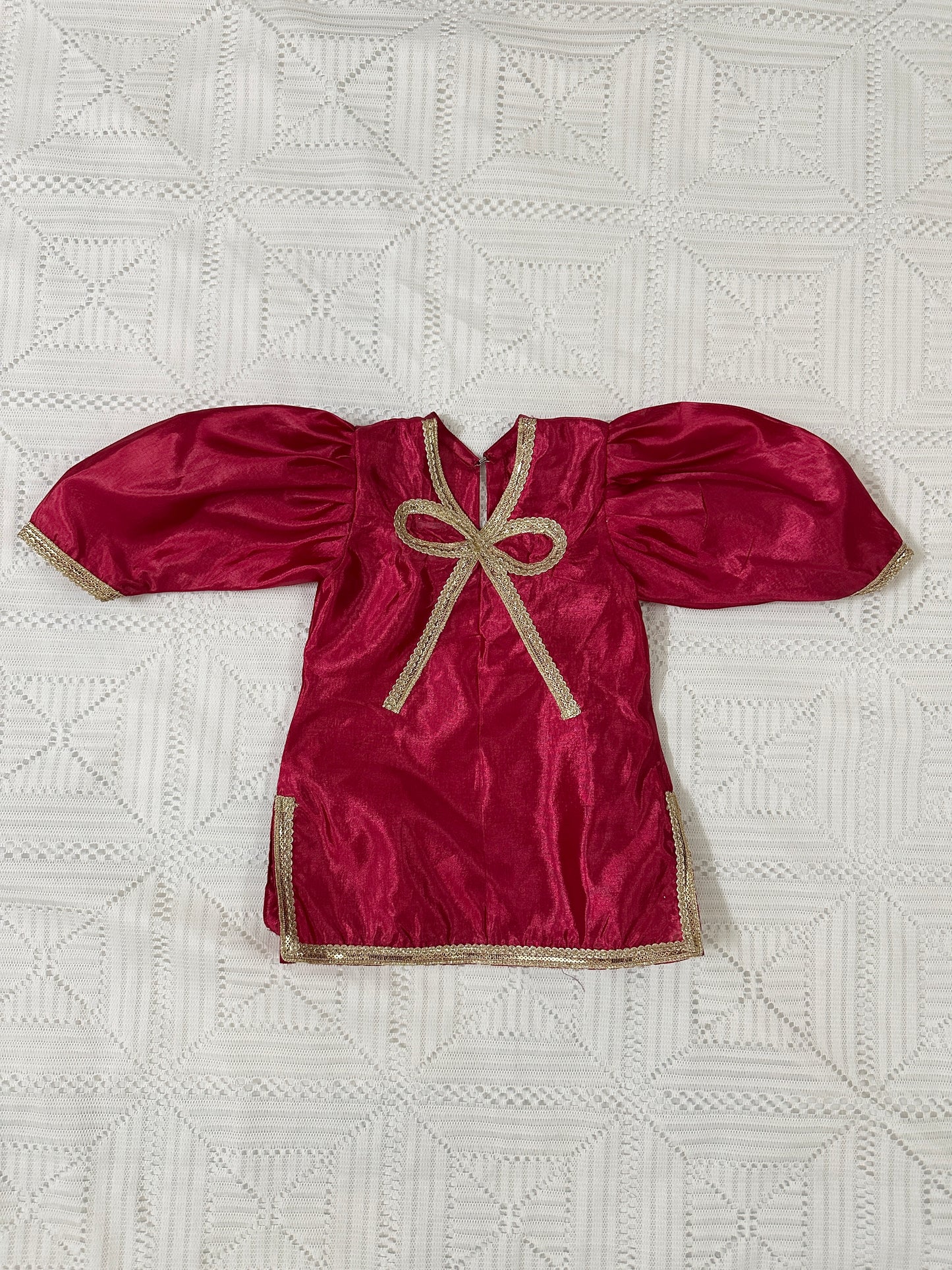 💖Bow Design Pink Silk Shirt with Farshi Shalwar and Organza Dupatta