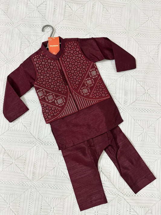 Maroon Kurta Shalwar with Fancy Waistcoat