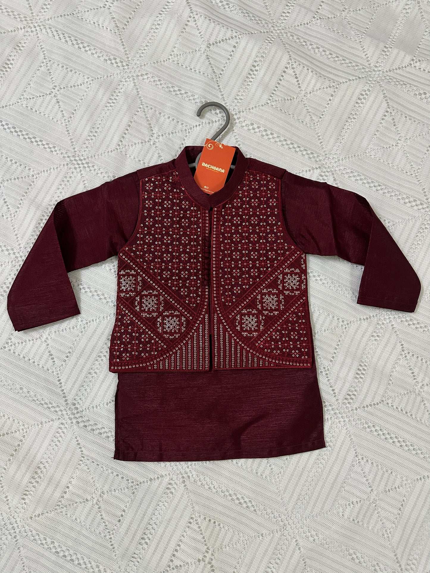 Maroon Kurta Shalwar with Fancy Waistcoat