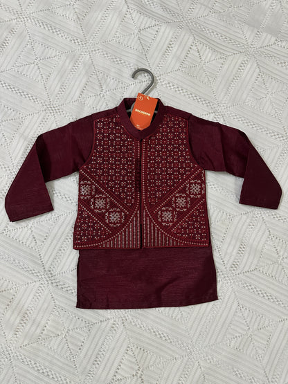 Maroon Kurta Shalwar with Fancy Waistcoat
