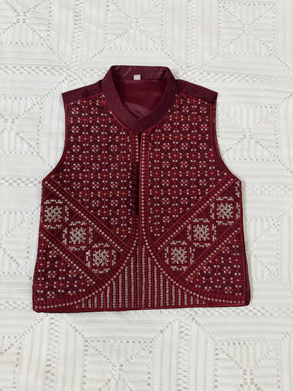 Maroon Kurta Shalwar with Fancy Waistcoat