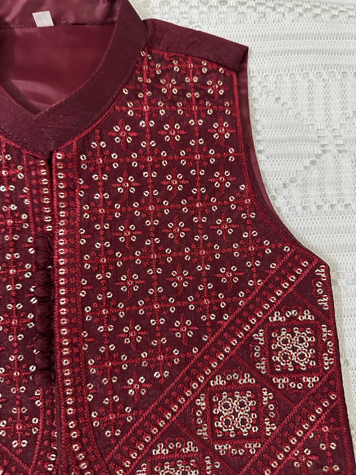 Maroon Kurta Shalwar with Fancy Waistcoat