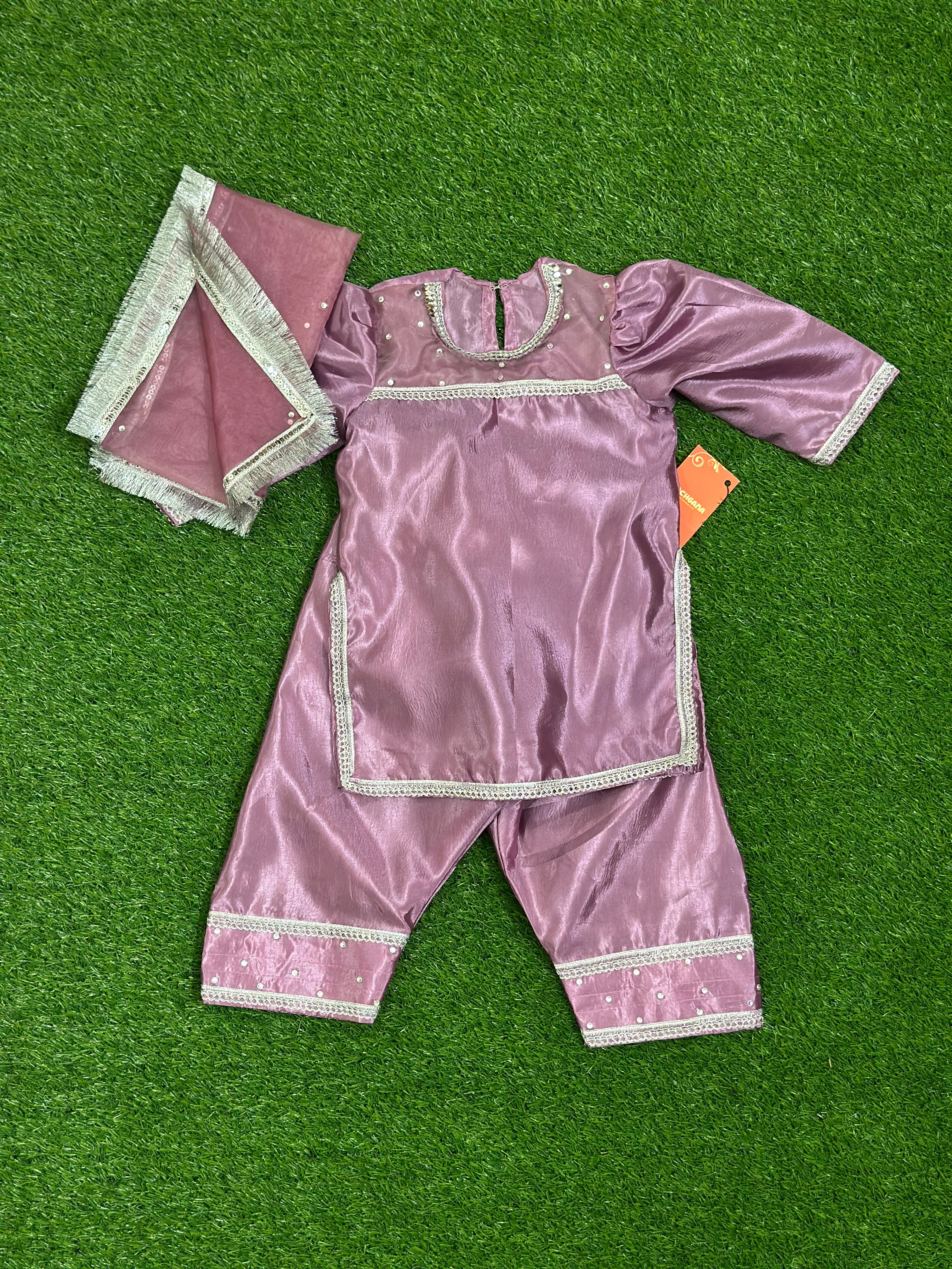 Lilac Silk Shirt with Farshi Shalwar and Dupatta