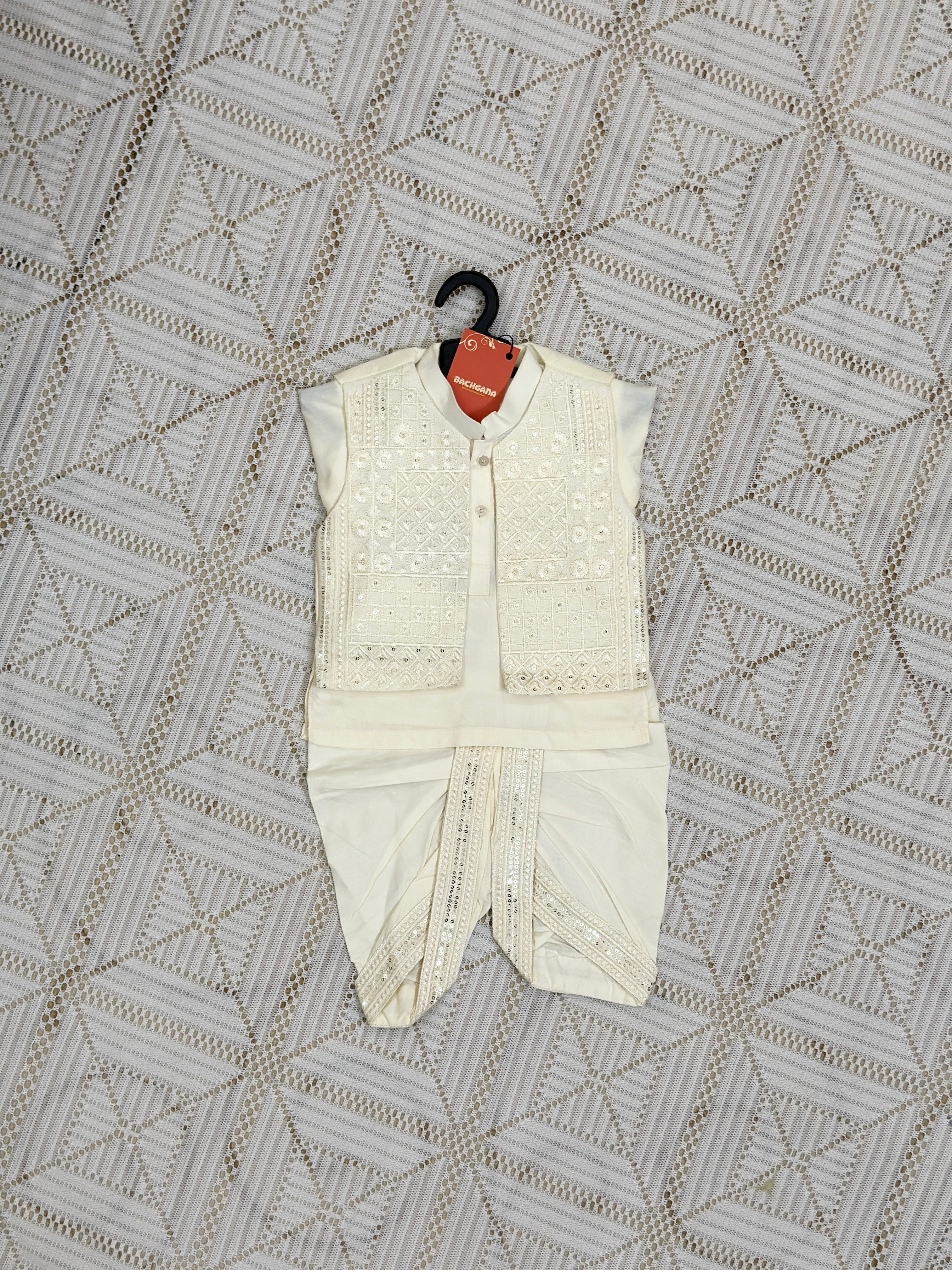 Light Golden Kurta Dhoti Shalwar with Fancy Waistcoat