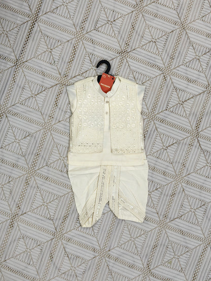 Light Golden Kurta Dhoti Shalwar with Fancy Waistcoat