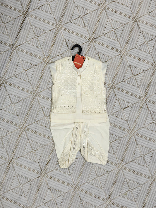 Light Golden Kurta Dhoti Shalwar with Fancy Waistcoat