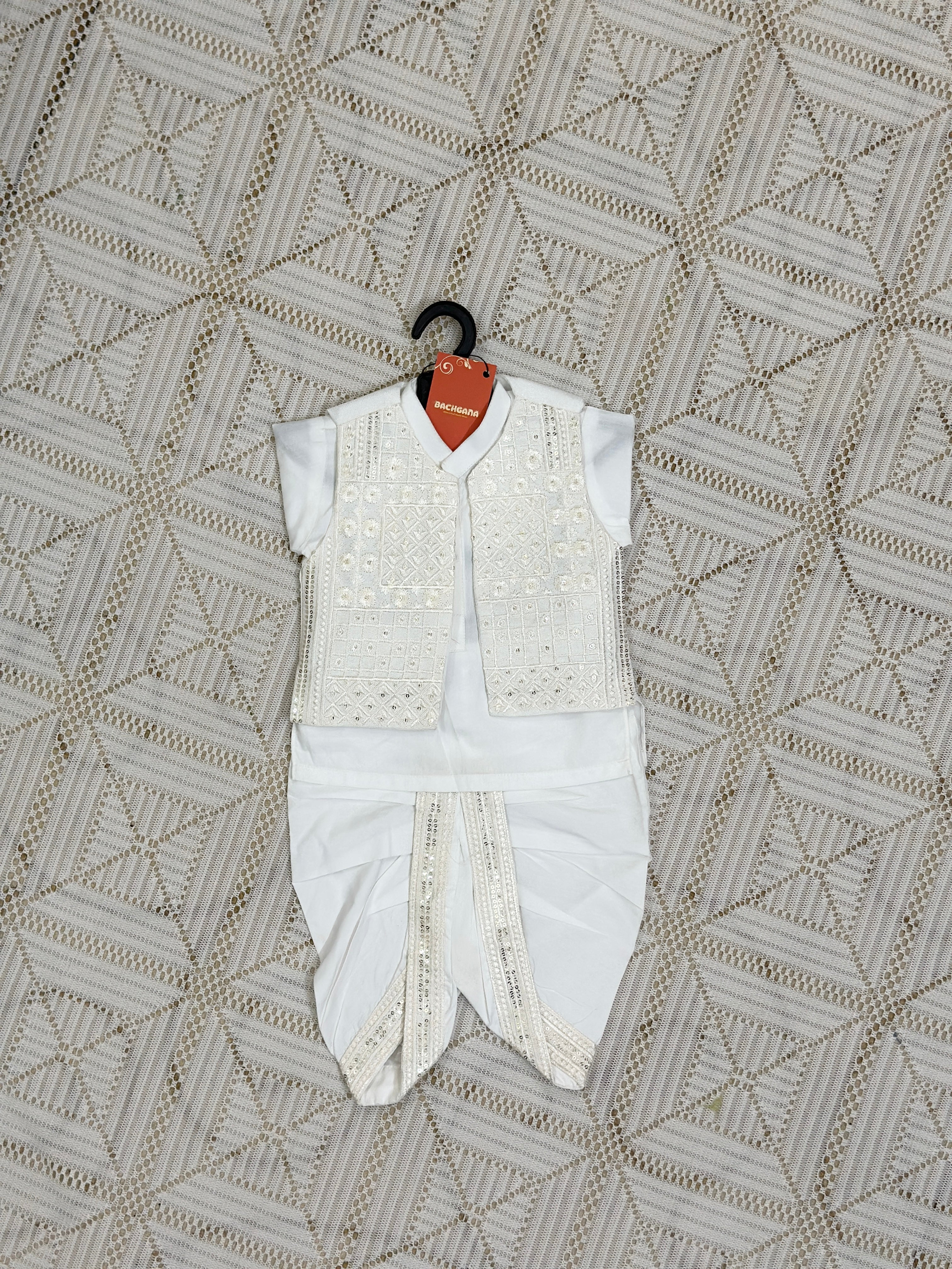 White Kurta Dhoti Shalwar with Fancy Waistcoat